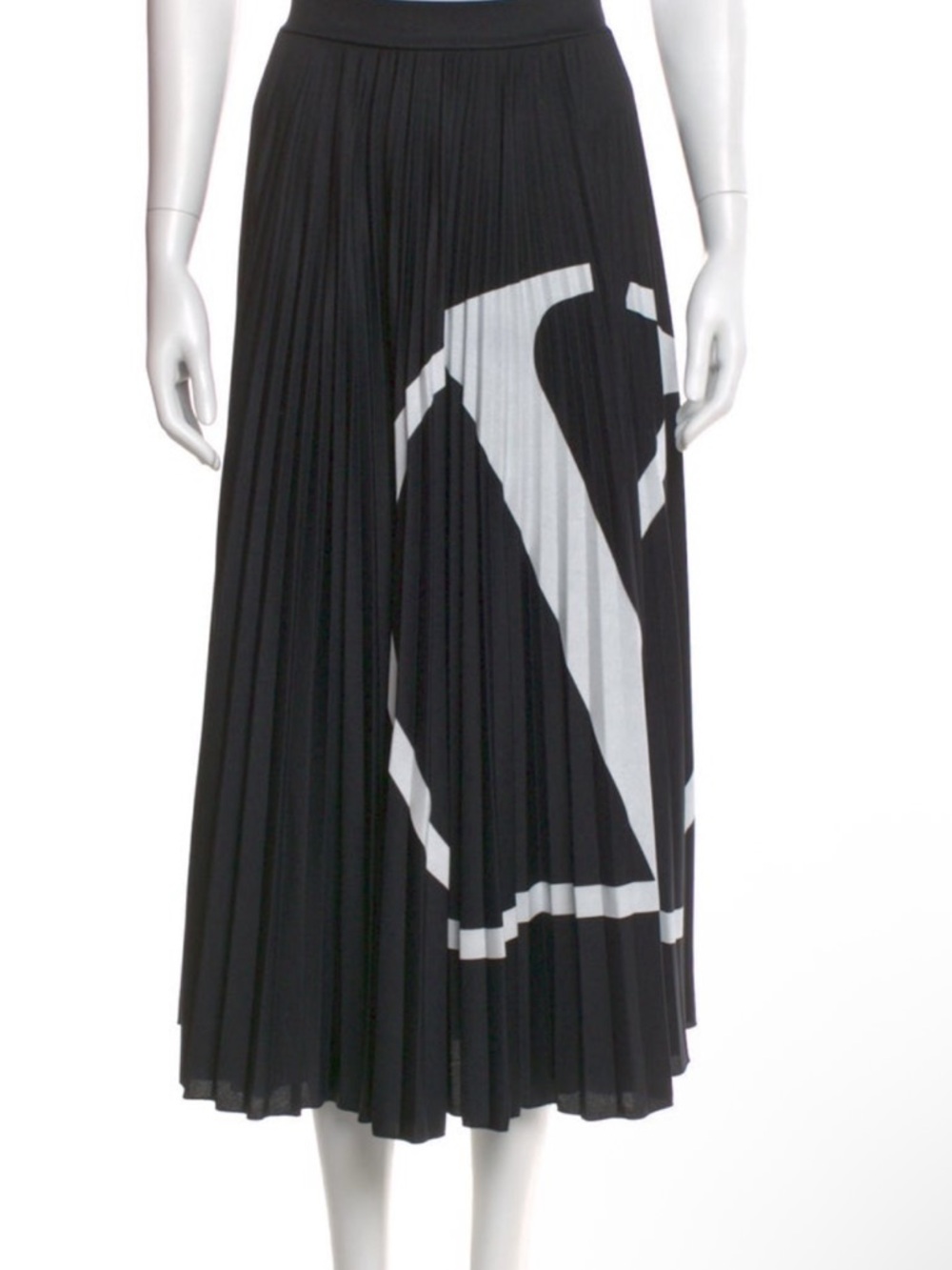 Valentino Black Pleated Midi Skirt with White Graphic